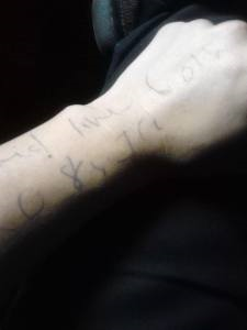 Writing on my Arm. Personal Image.